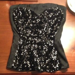 Stunning xxs black sequin bebe corset top!…